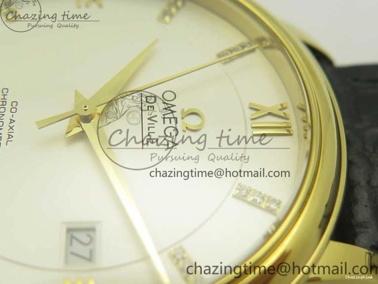 0111 De Ville YG MKF 1:1 Best Edition Silver Dial Diamonds Markers on Black Leather Strap MIYOTA 9015 V Flexible 8046